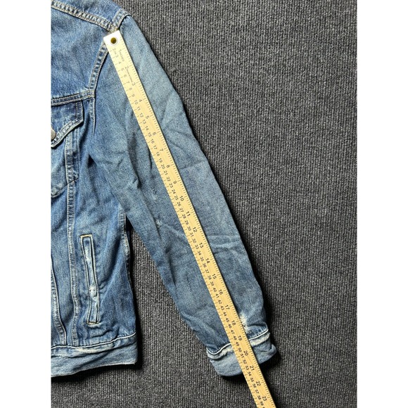 ABLE Distressed Denim Trucker Jacket Medium Wash Blue Size Small - Picture 6 of 10